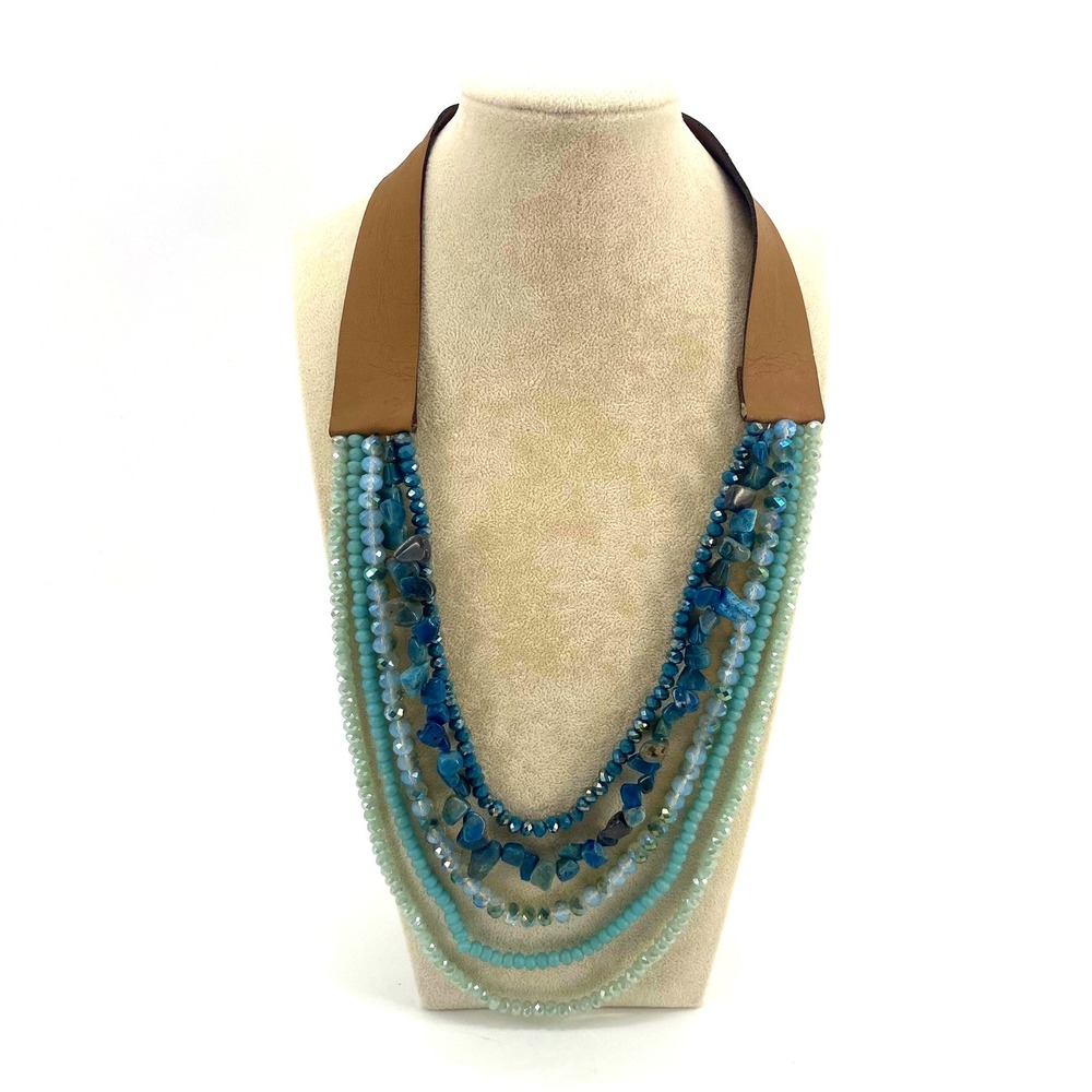 Layered Beaded Necklace Statement Collar Turquoise & Blue Bohemian Style 24-32"